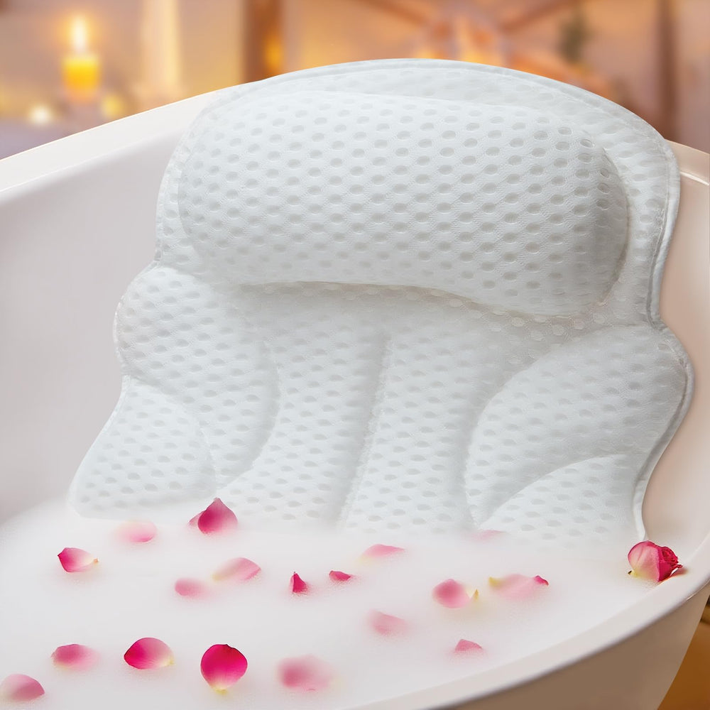 EULAXLAB bath pillow with wings provides ergonomic head and neck support for relaxing baths.