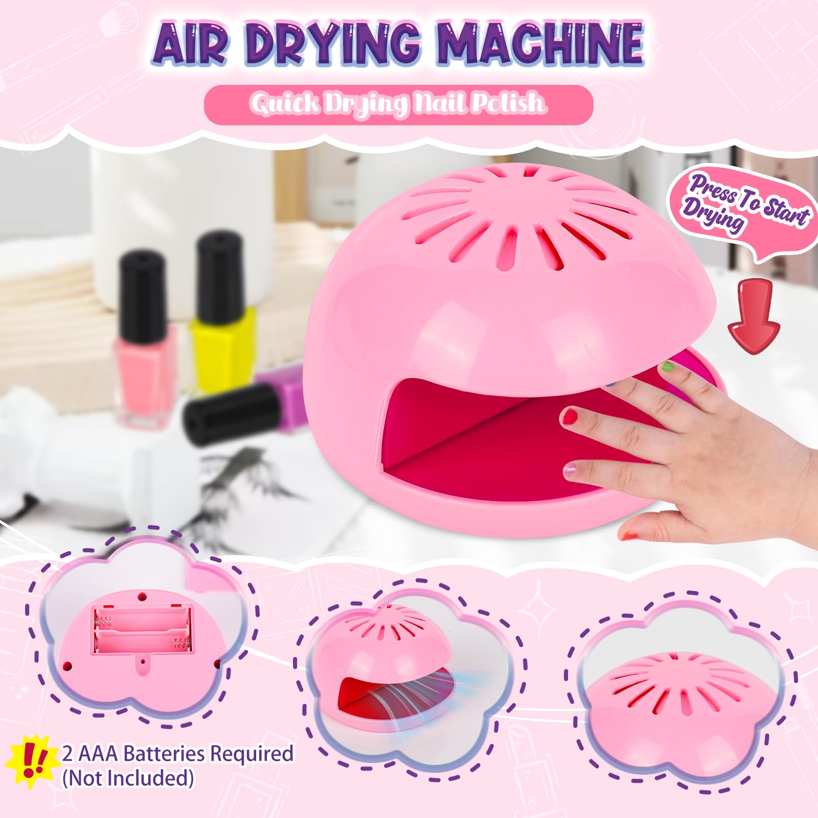 EULRGAUS nail dryer for kids speeds up drying with safe, consumer-friendly design.