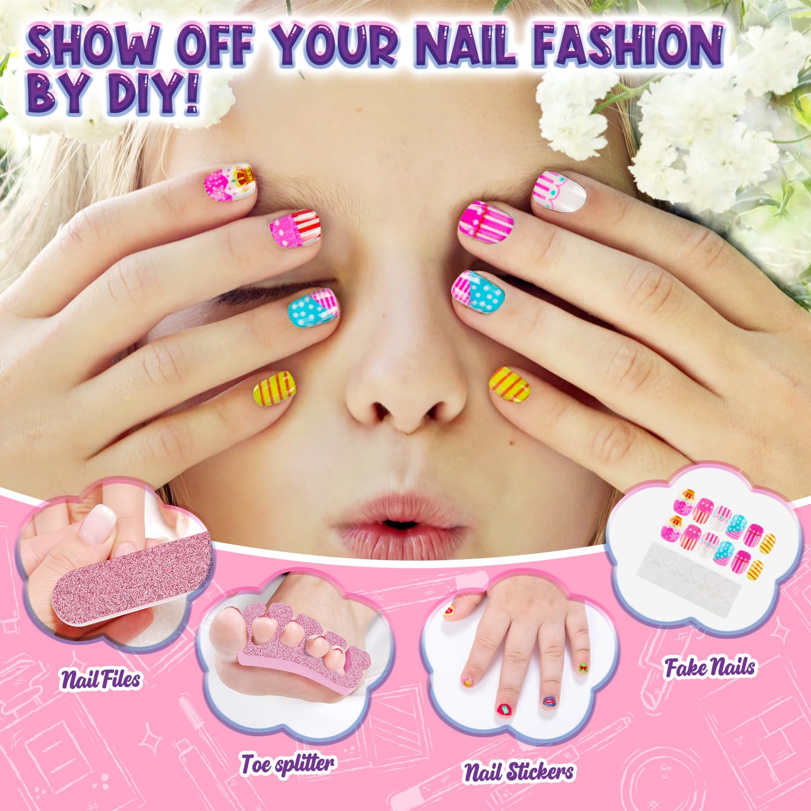 EULRGAUS nail stickers display colorful accents for quick nail art decoration.