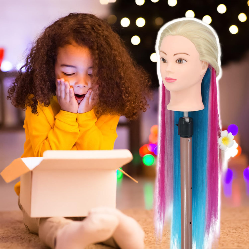 Eumos colorful hair mannequin head adds visual appeal during training