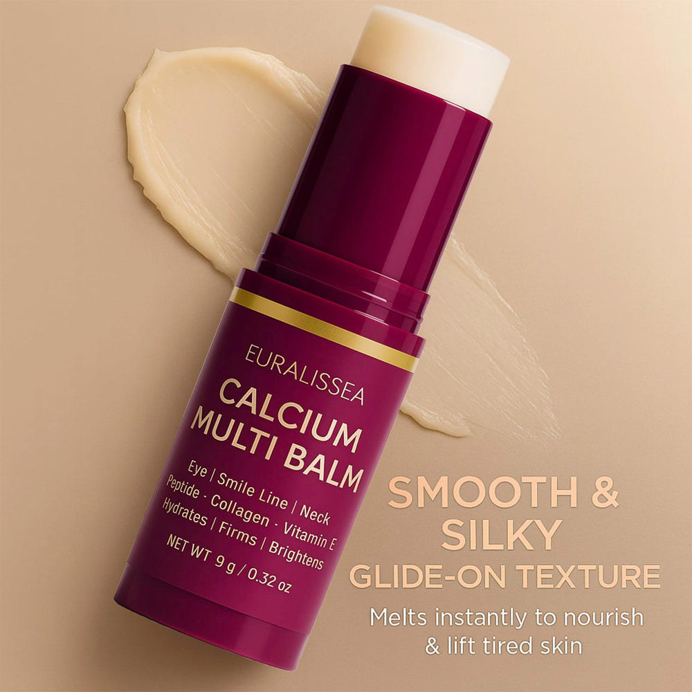 Euralissea Calcium Volume Multi Balm on the face for instant moisture.