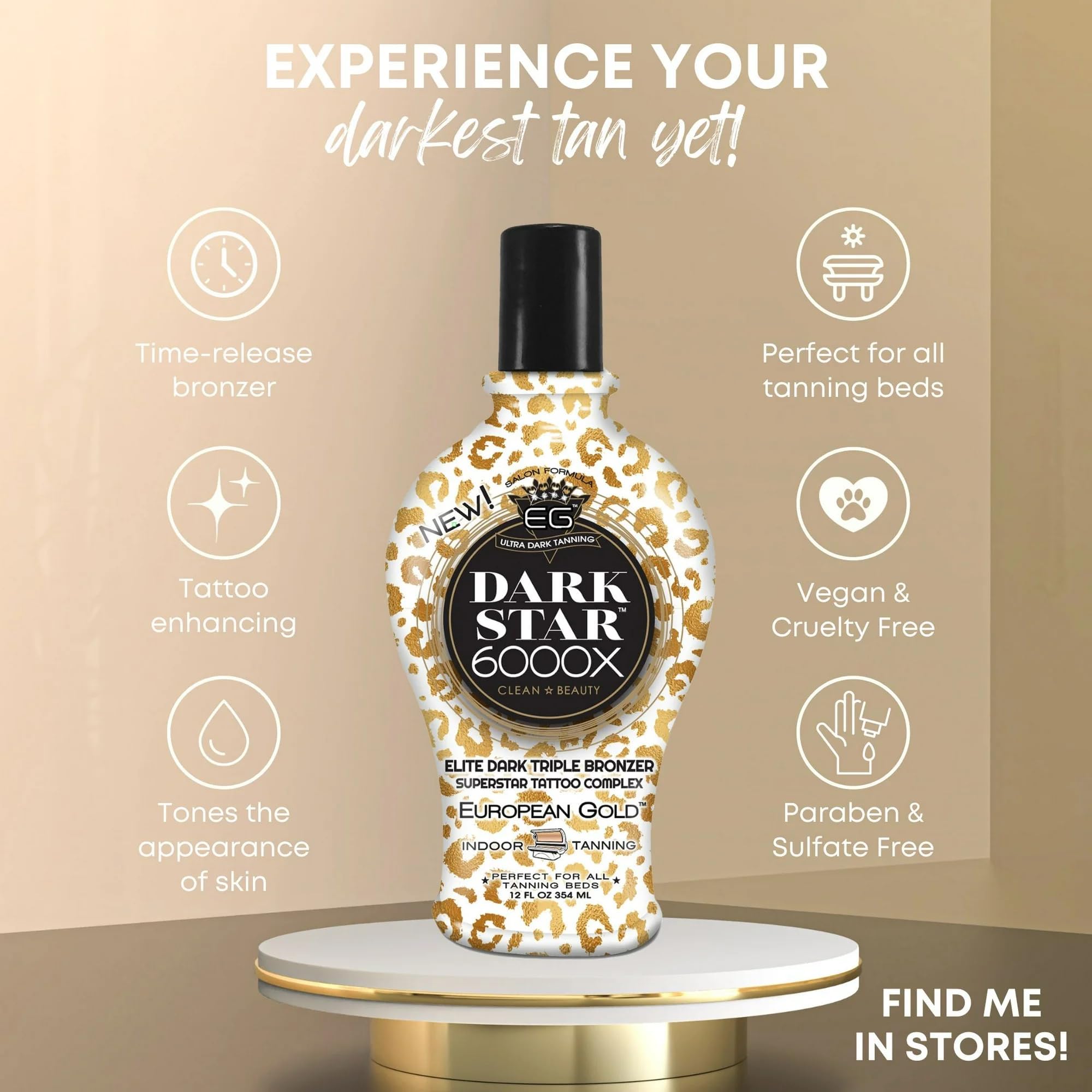 European Gold Dark Star 6000X contains coconut, watermelon, raspberry, avocado for skin nourishment.