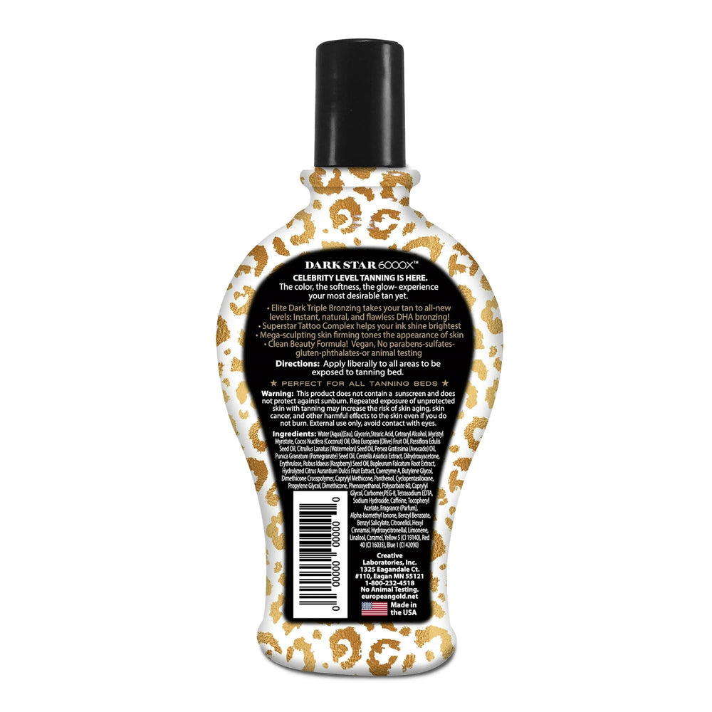 European Gold Dark Star 6000X time-release bronzing on skin after sessions.