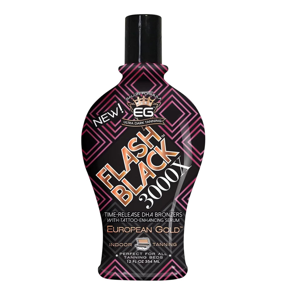 European Gold Flash Black 3000X press-nozzle demonstrates quick, clean tanning prep before sessions.
