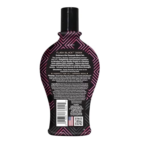 European Gold Flash Black 3000X natural oils blend emphasizes skin-nourishing formula.