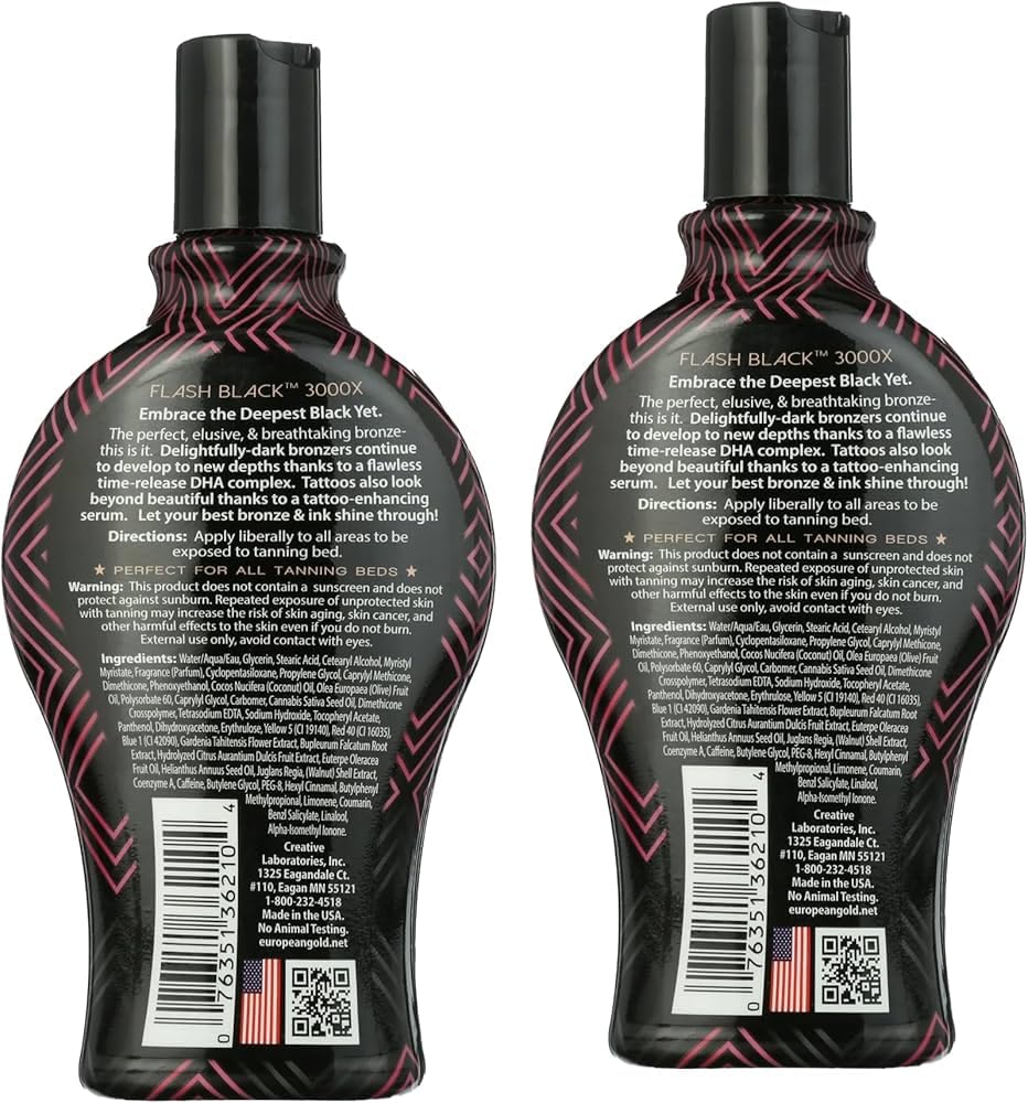 European Gold Flash Black 3000X silky-smooth skin finish after tanning session.