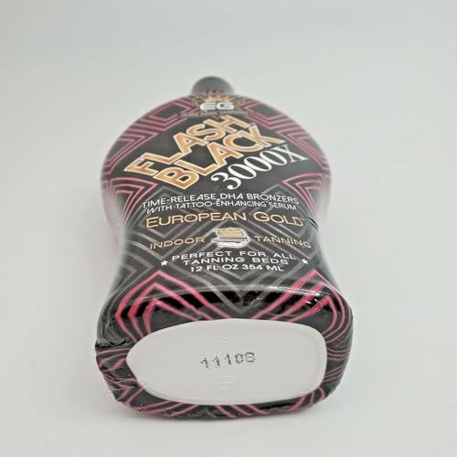 European Gold Flash Black 3000X tattoo-enhancing serum shown for bold tattoo retention.