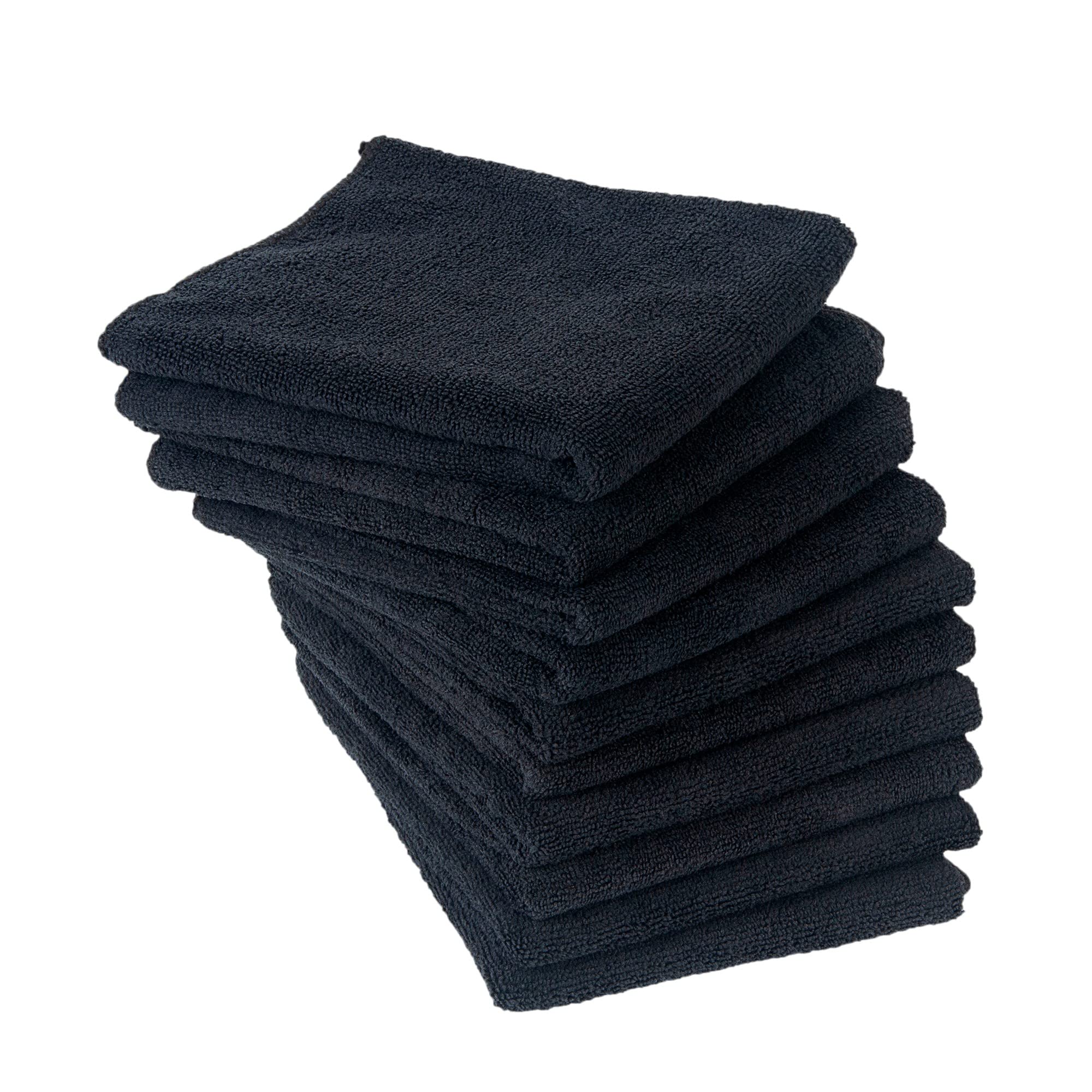 Eurow microfiber salon towels folded black for compact professional coverage.