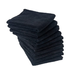 Eurow microfiber salon towels folded black for compact professional coverage.
