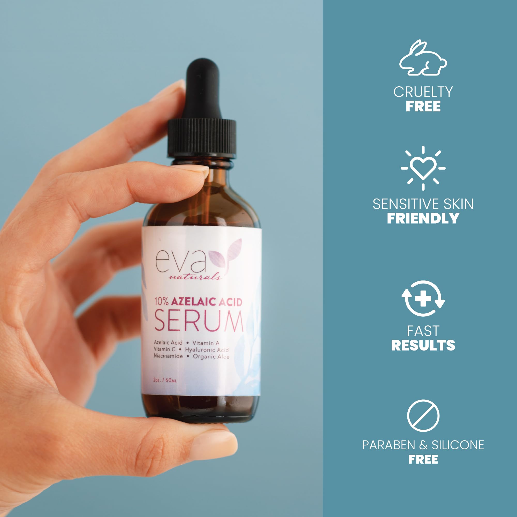Eva Naturals azelaic acid serum redness relief closeup suggesting soothing daily care