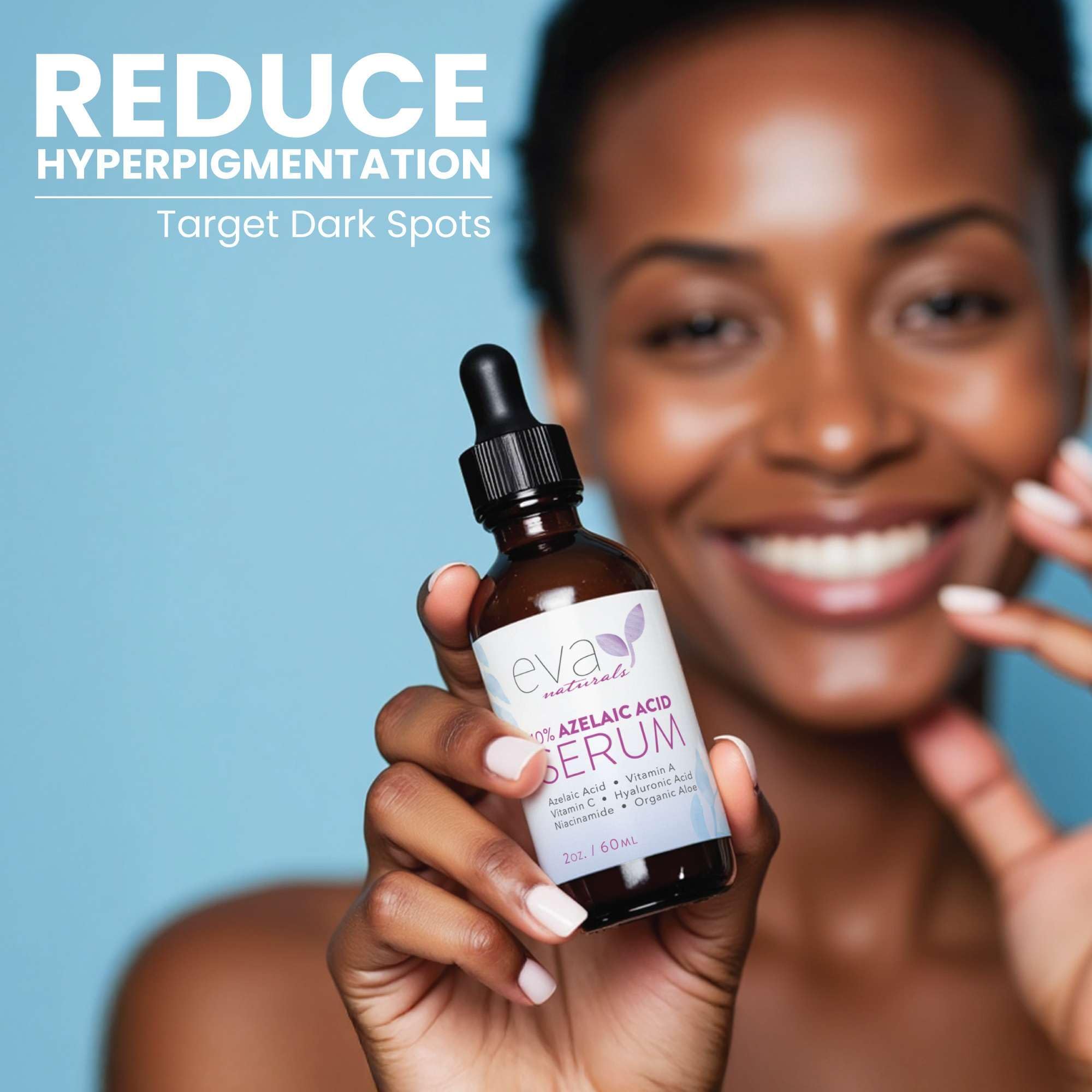 Eva Naturals azelaic serum fragrance-free packaging designed for sensitive skin.