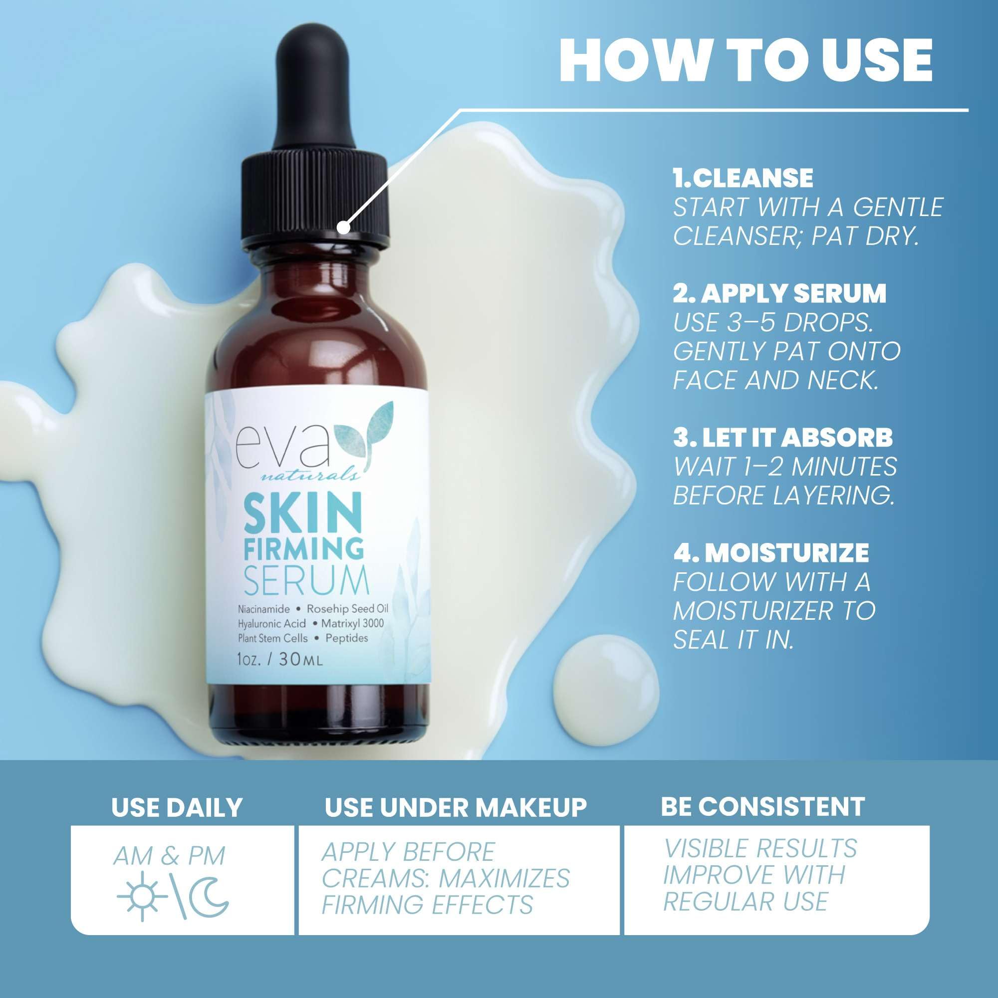 Eva Naturals Cassia seed extract visualization emphasizes moisture retention