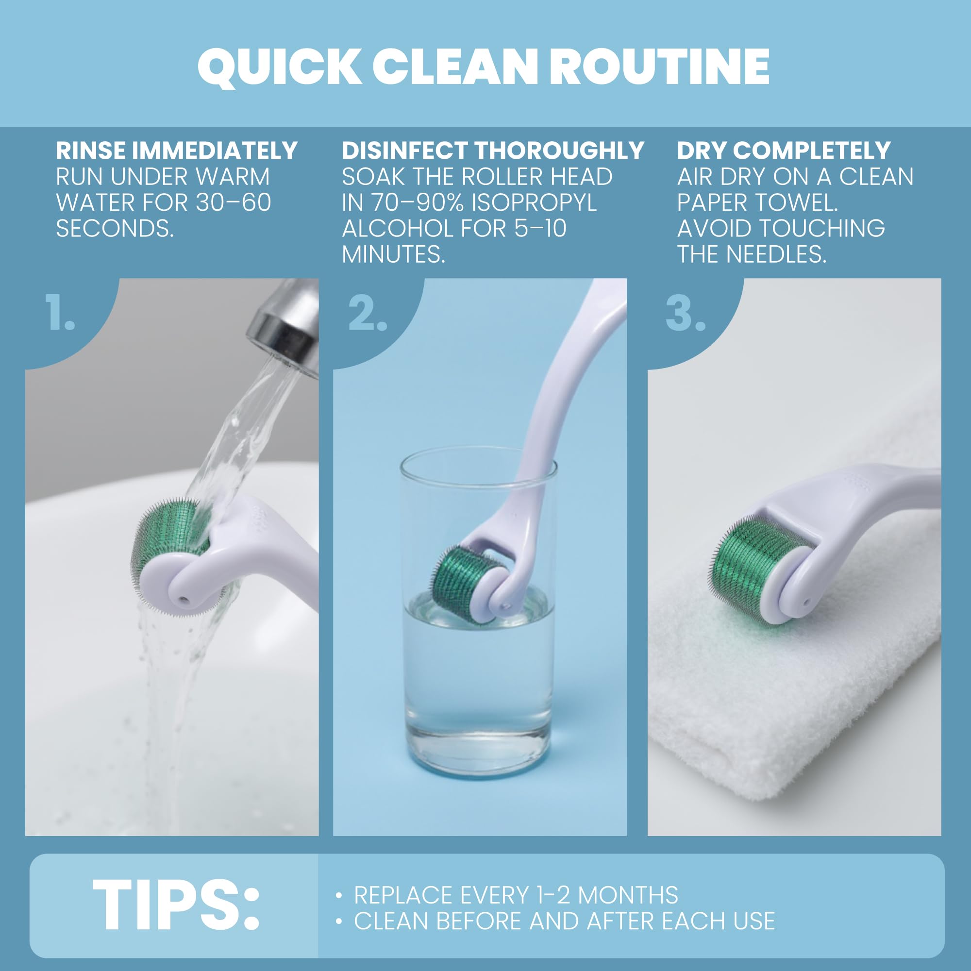 Eva Naturals cleaner step – cleaning roller before use supports hygiene