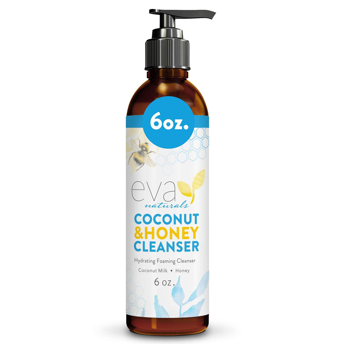 Eva Naturals Coconut and Honey Foaming Face Wash bottle on display showcasing gentle cleansing.