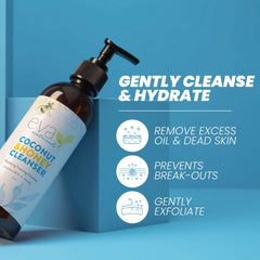 Eva Naturals Coconut and Honey Foaming Face Wash creamy foam close-up on skin.