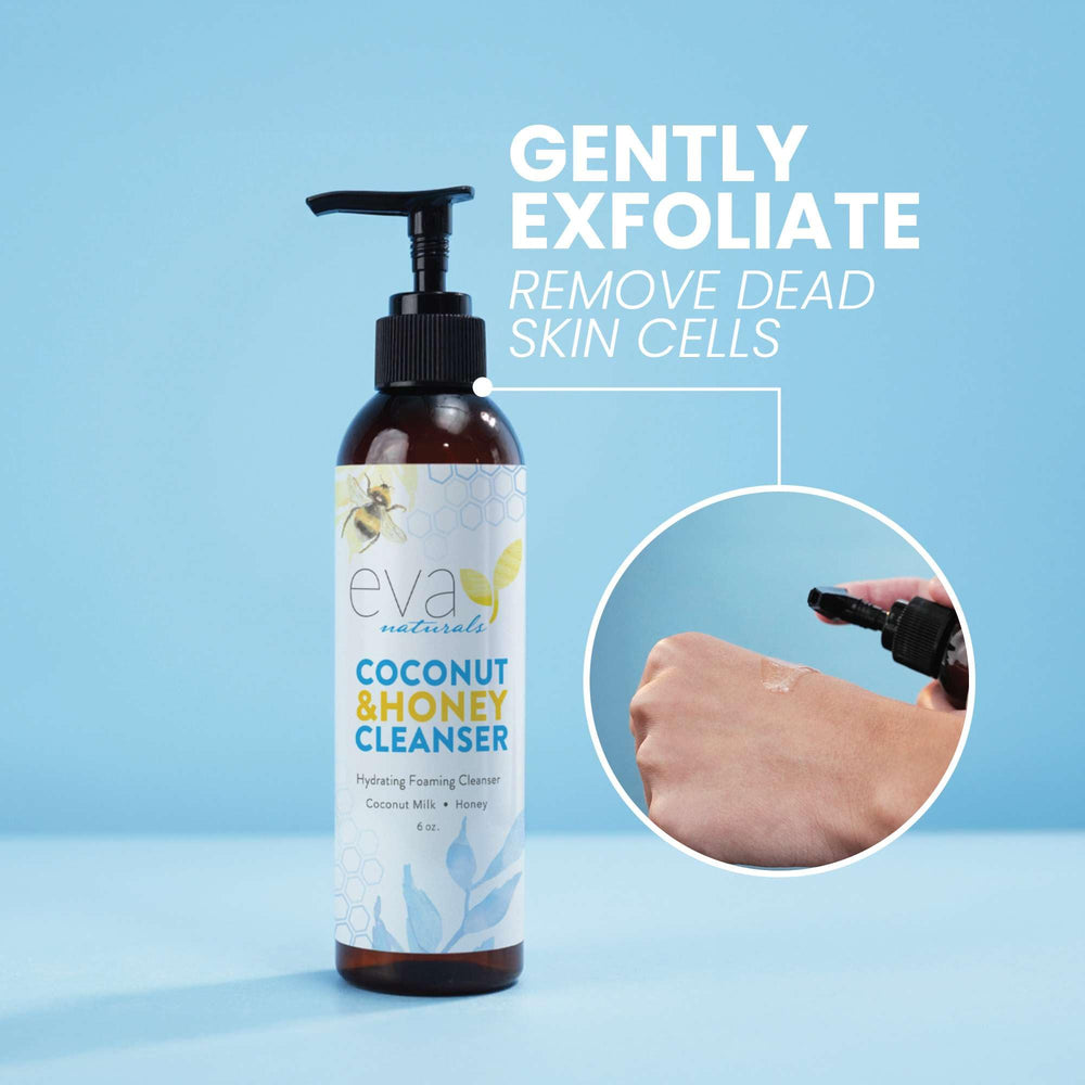 Eva Naturals Coconut and Honey Foaming Face Wash rich lather in a clean foam.