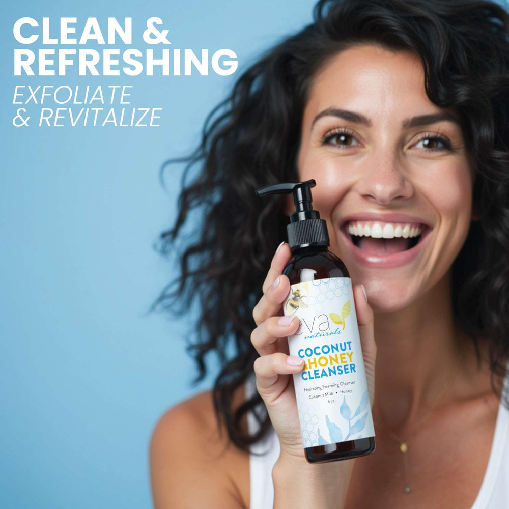Eva Naturals Coconut and Honey Foaming Face Wash removes makeup with refreshing hydration.