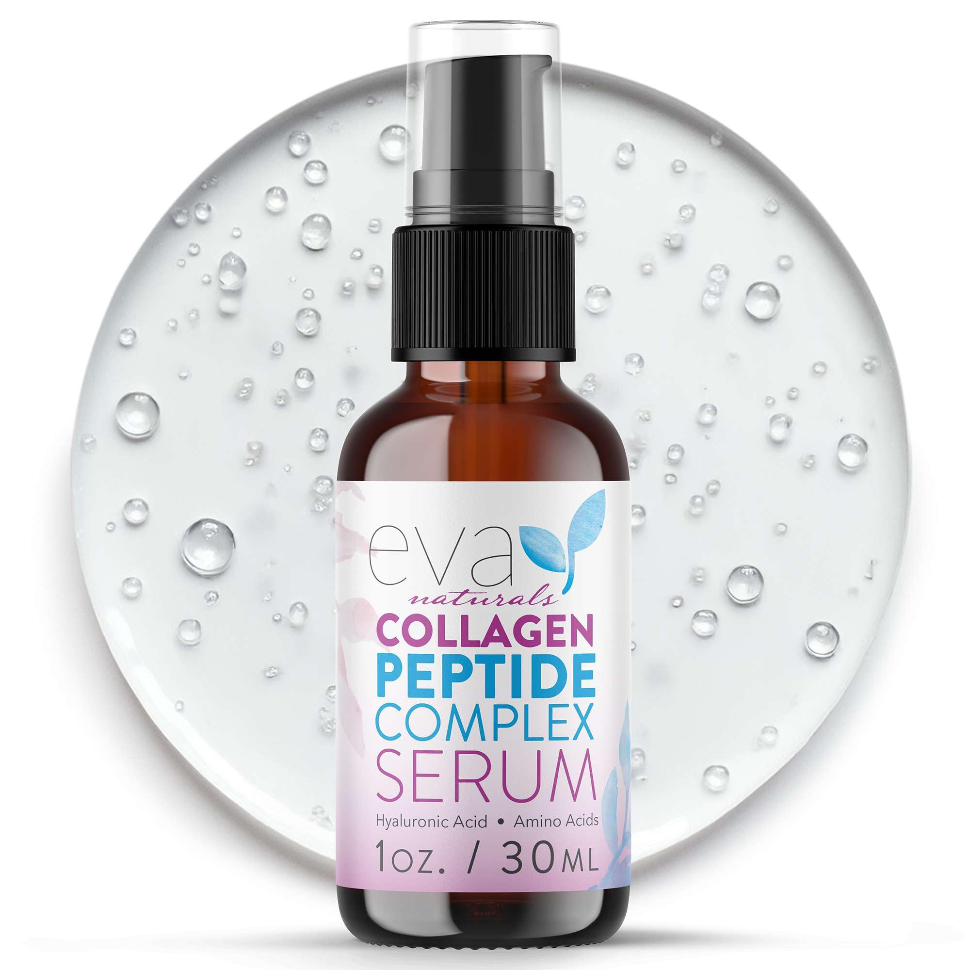 Eva Naturals collagen peptide serum bottle ready for daily hydration