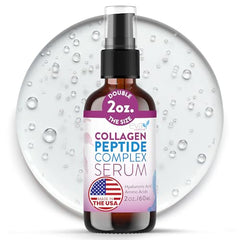 Eva Naturals Collagen Peptide Serum bottle shows hydration and firming potential.