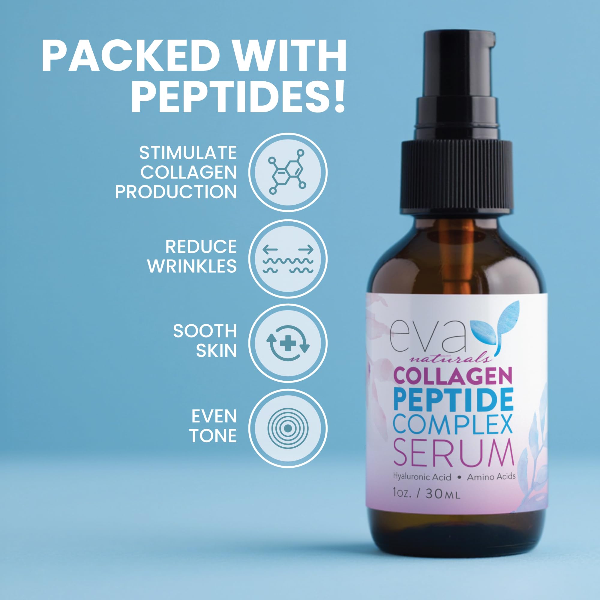 Eva Naturals collagen peptide serum dropper dispensing lightweight formula