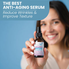 Eva Naturals collagen peptide serum applied to skin showing hydrated look