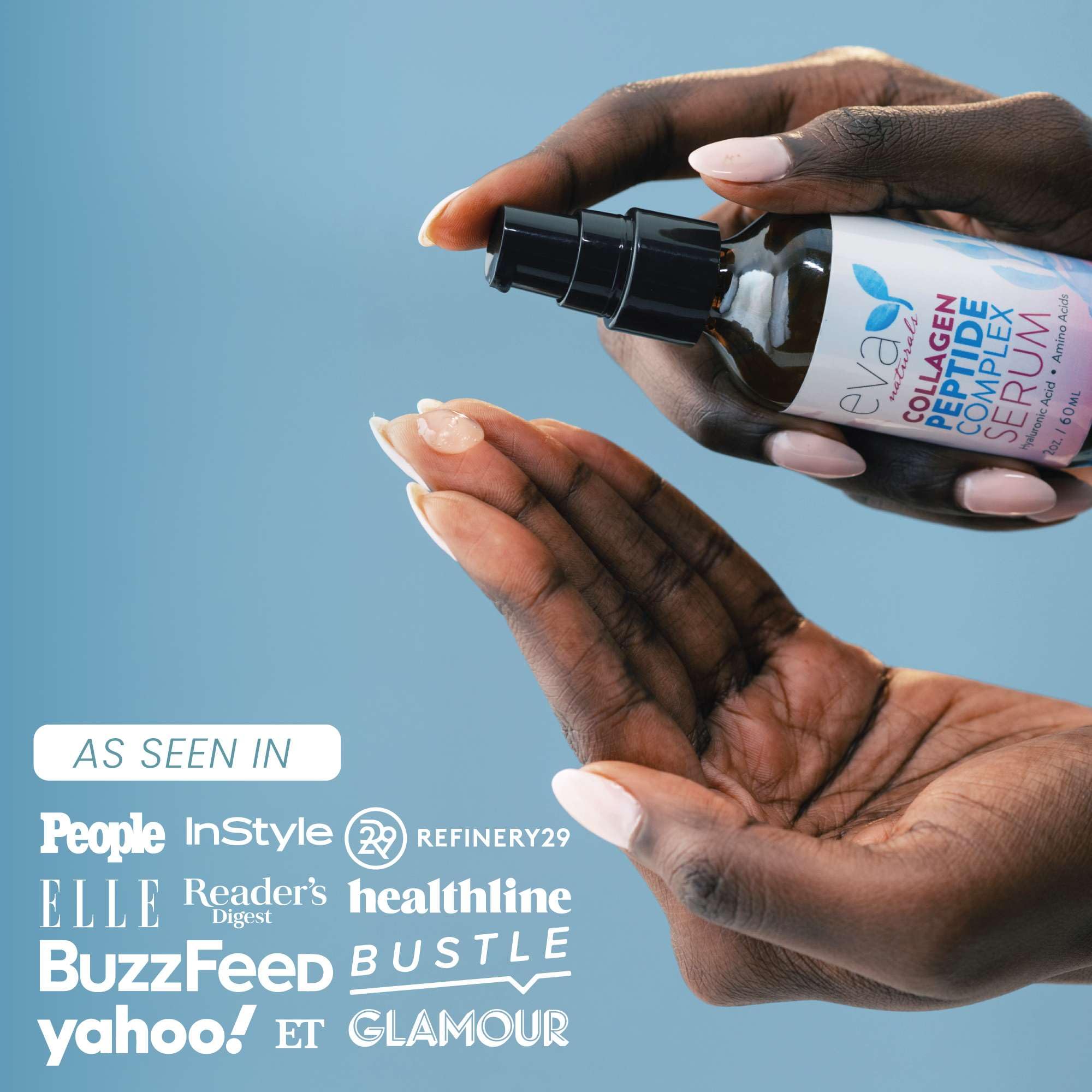 Eva Naturals Collagen Peptide Serum swirl demonstrates lightweight texture.