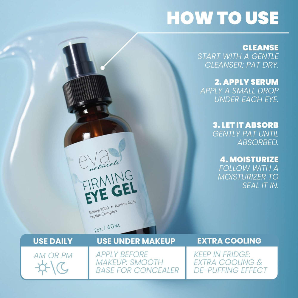 Eva Naturals Eye Gel ingredients label with peptides for smoother-looking eye area