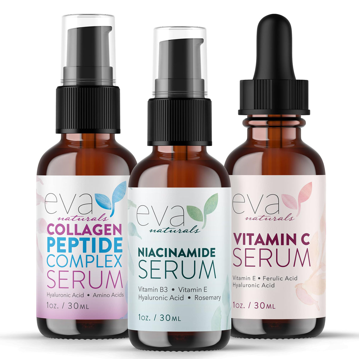 Eva Naturals firm & glow bundle bottle packshot for smoother, radiant skin.