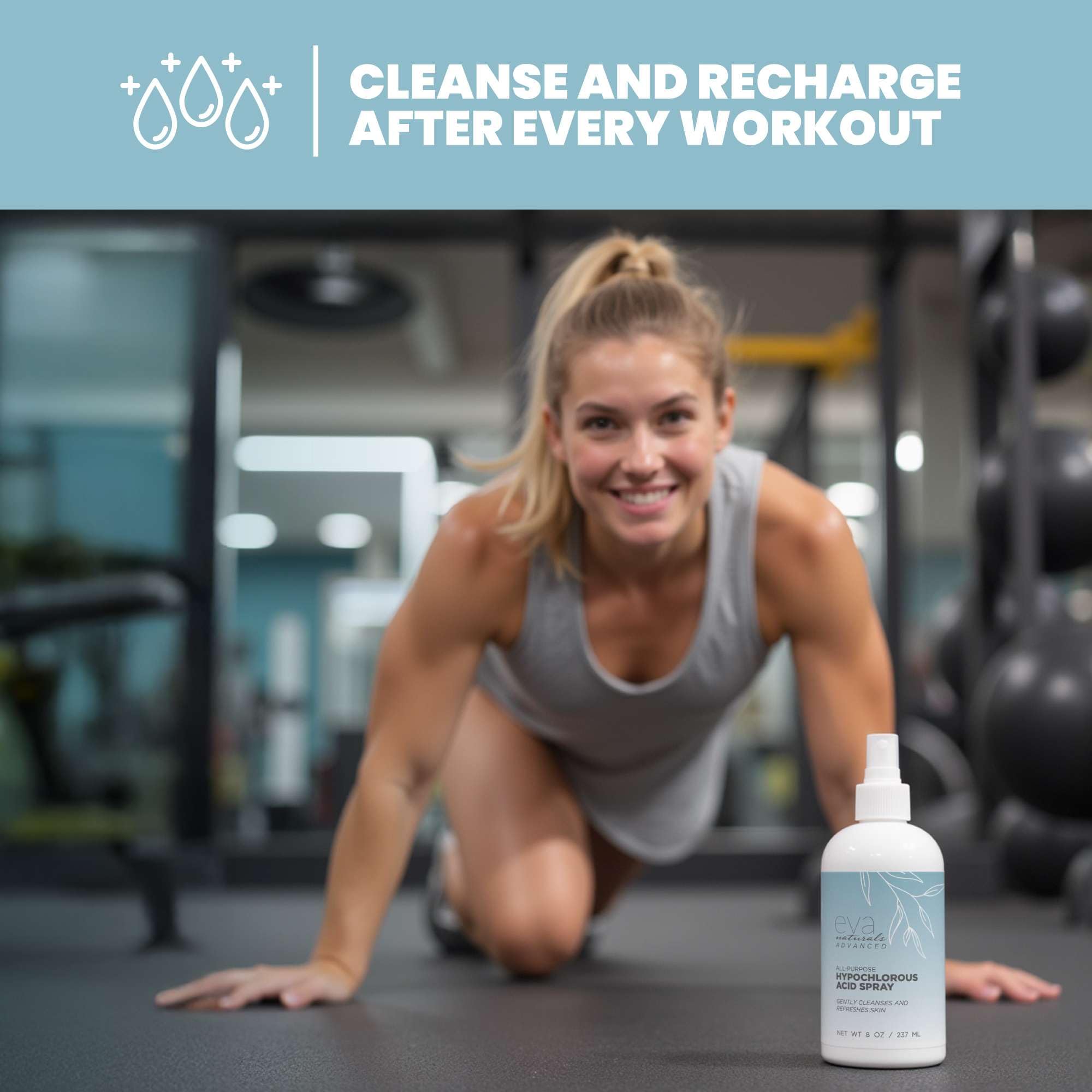 Eva Naturals HOCl underarms spray refreshes skin after activity