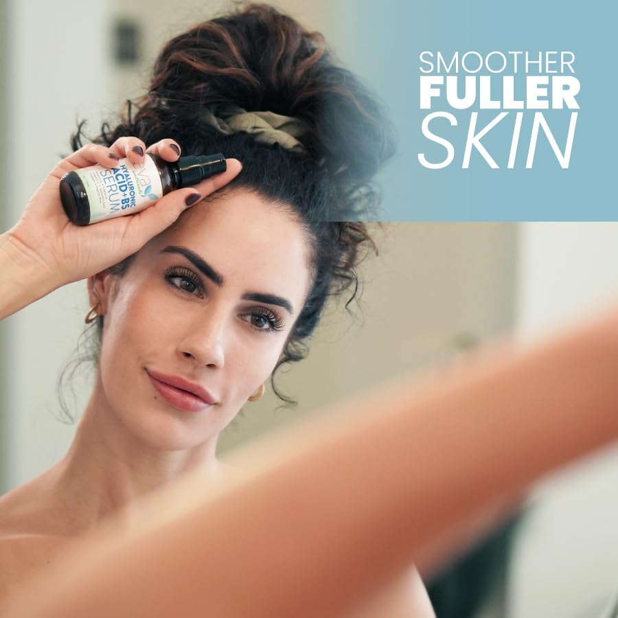 Eva Naturals Hyaluronic Acid + B5 Serum under makeup demonstrates seamless skincare-to-skin prep.