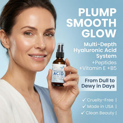 Eva Naturals Hyaluronic Acid Serum dropper pump enables precise, controlled application for deep hydration.
