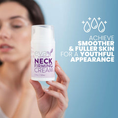 Eva Naturals neck firming cream on neck and décolleté, suggesting lifting and firming potential.