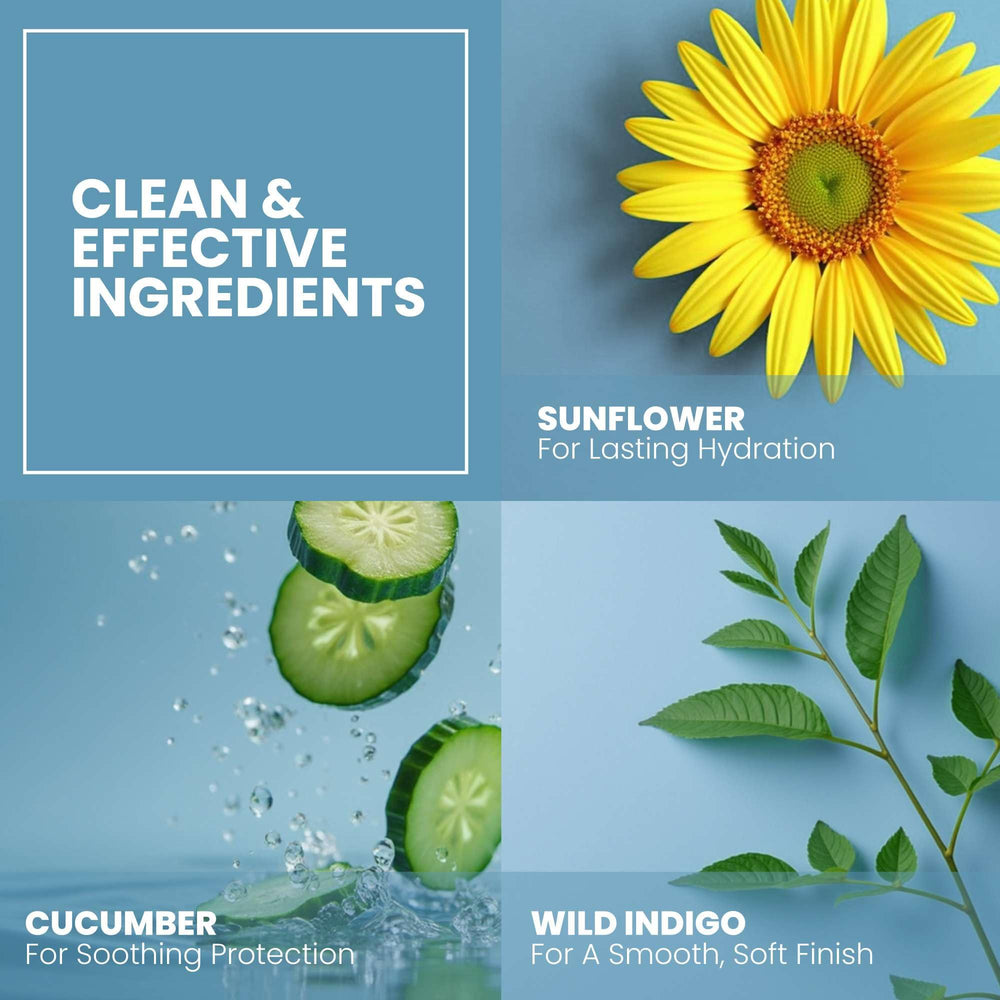 Eva Naturals formula highlights green tea, peptides for firming benefits in a closeup.
