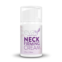Eva Naturals neck firming cream tube closeup, highlighting firming action for neck skin.