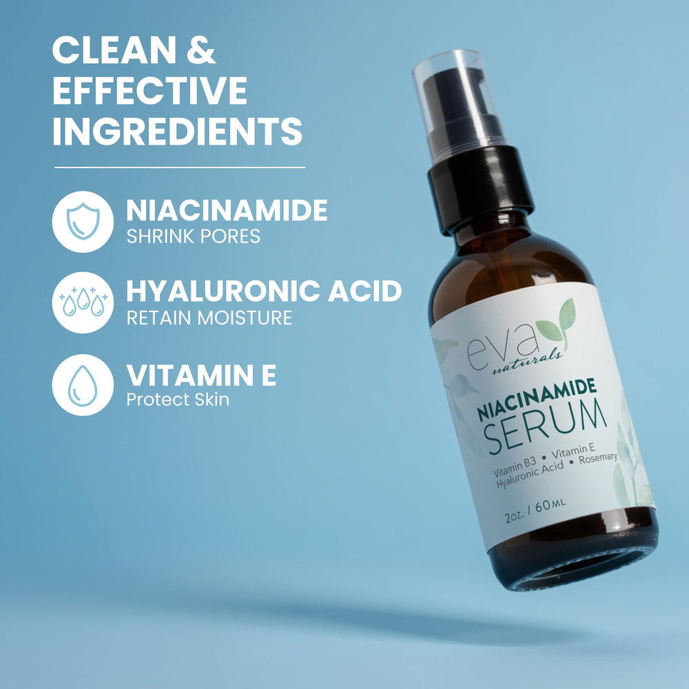 Eva Naturals Niacinamide Serum application step demonstrates daytime layering