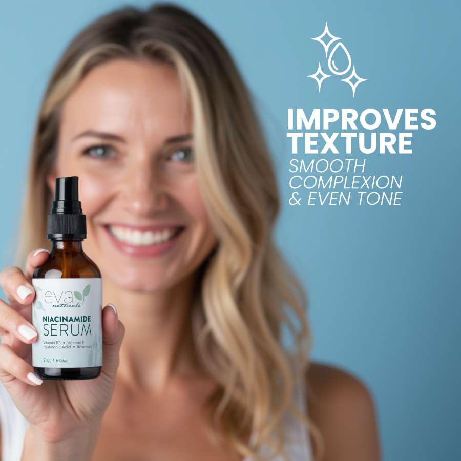 Eva Naturals Niacinamide Serum rosemary extract shot emphasizes antioxidant support