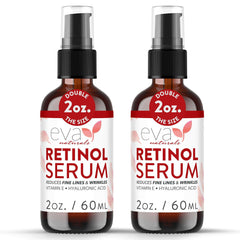 Eva Naturals Retinol Serum bottle with 2.5% retinol for smoother skin