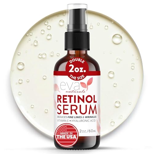 Eva Naturals Retinol Serum bottle with dropper for nightly anti-aging skincare