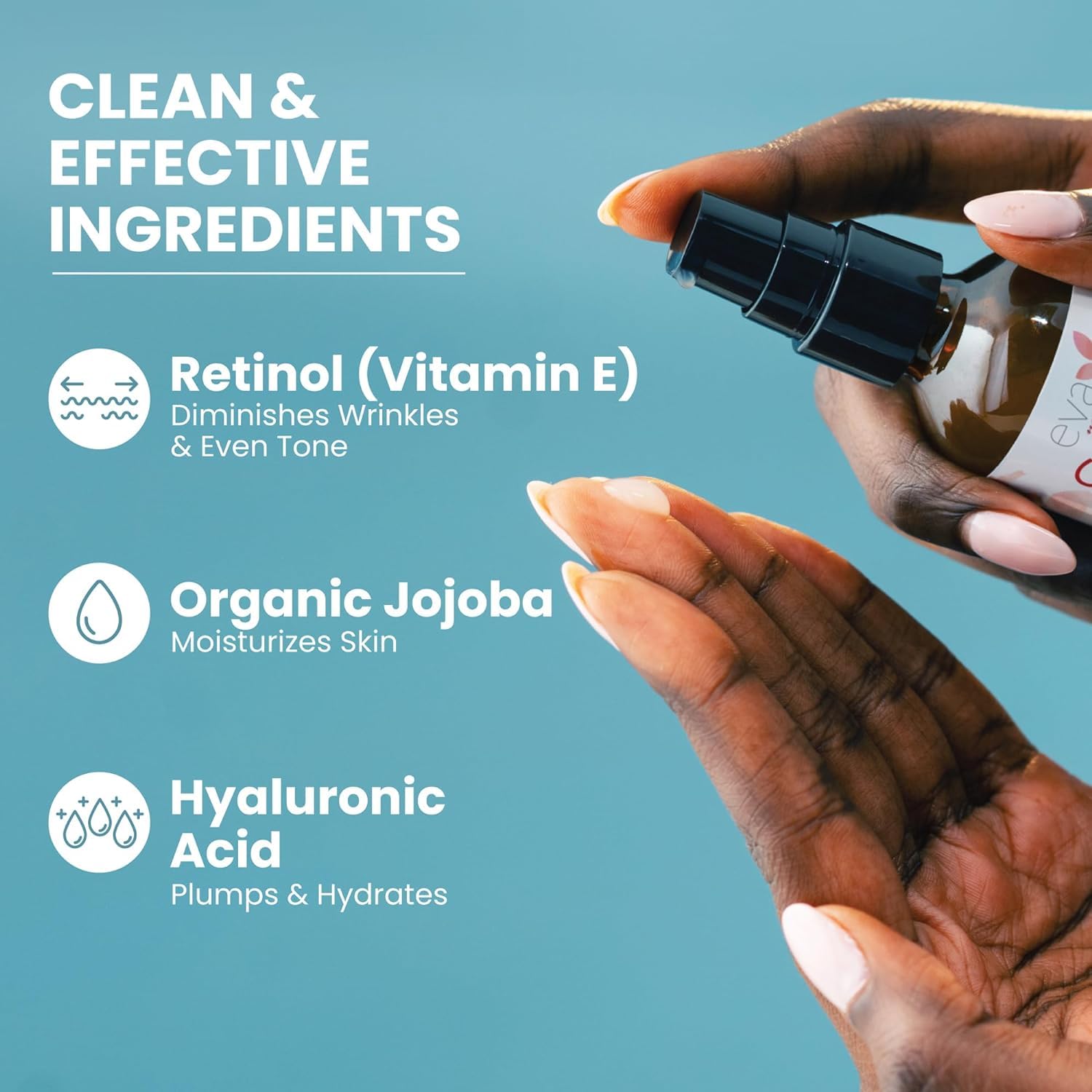 Eva Naturals Retinol Serum enhances skin glow