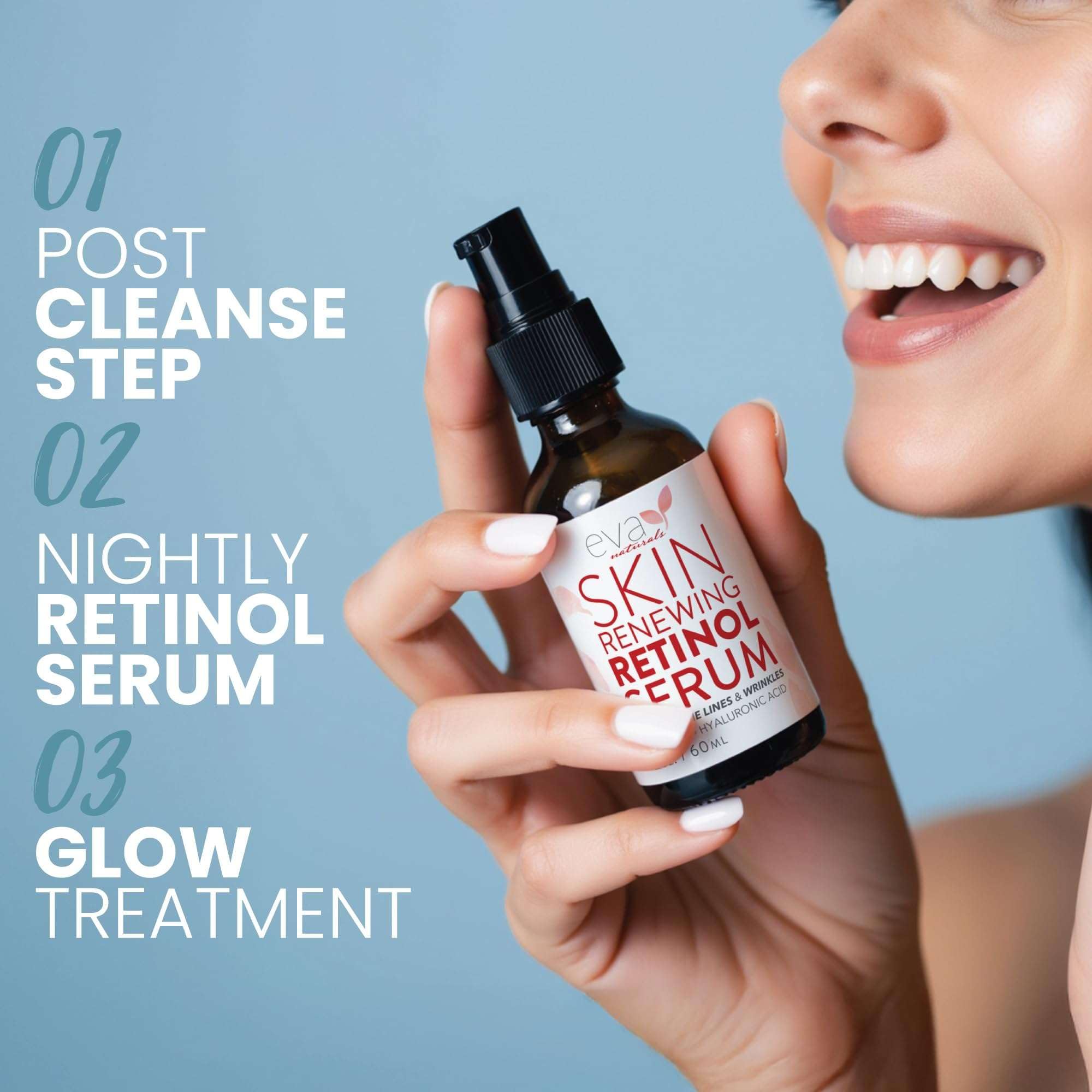 Eva Naturals Retinol Serum fragrance-free label communicates suitable for sensitive skin users