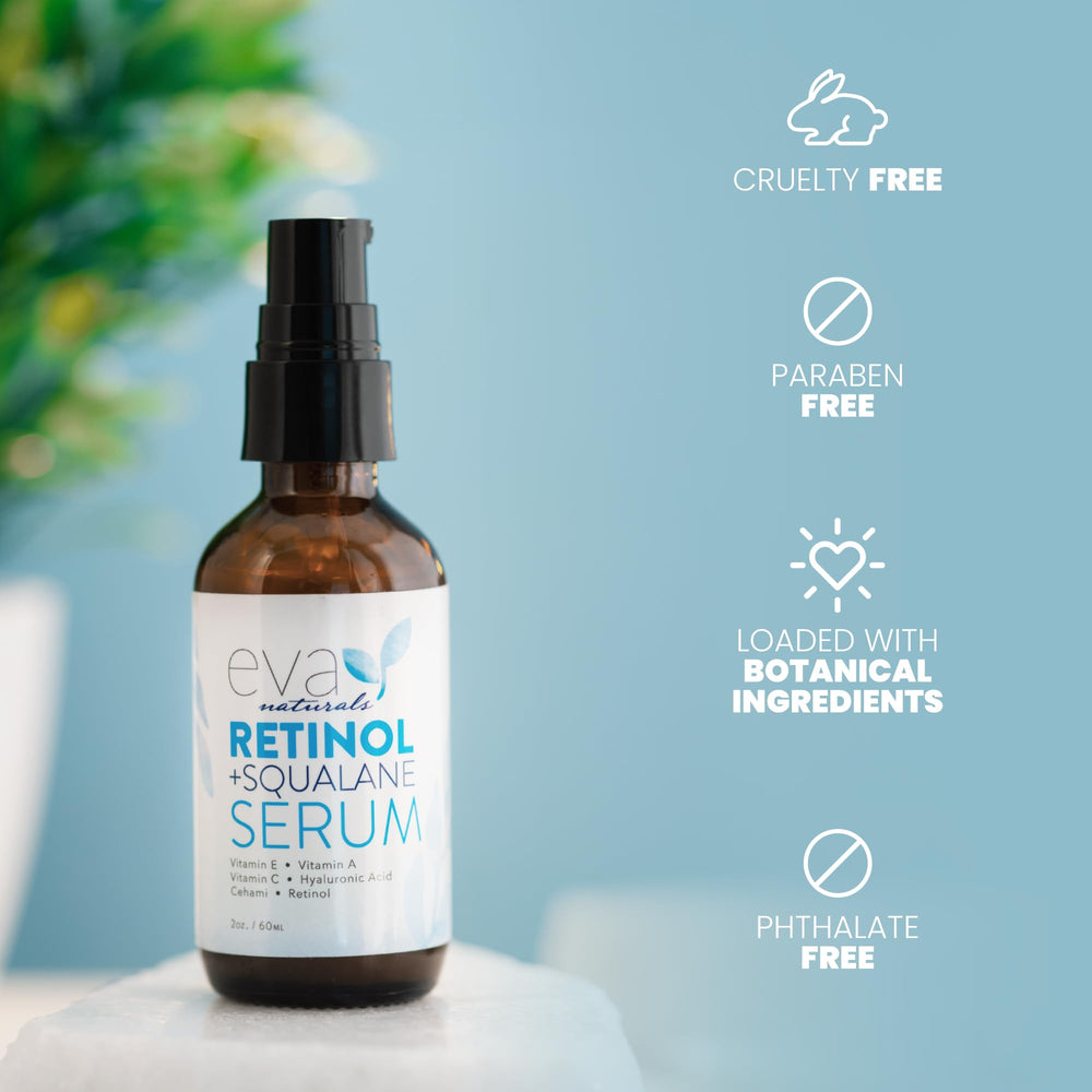 Eva Naturals serum used near eye area suggesting gentle care.