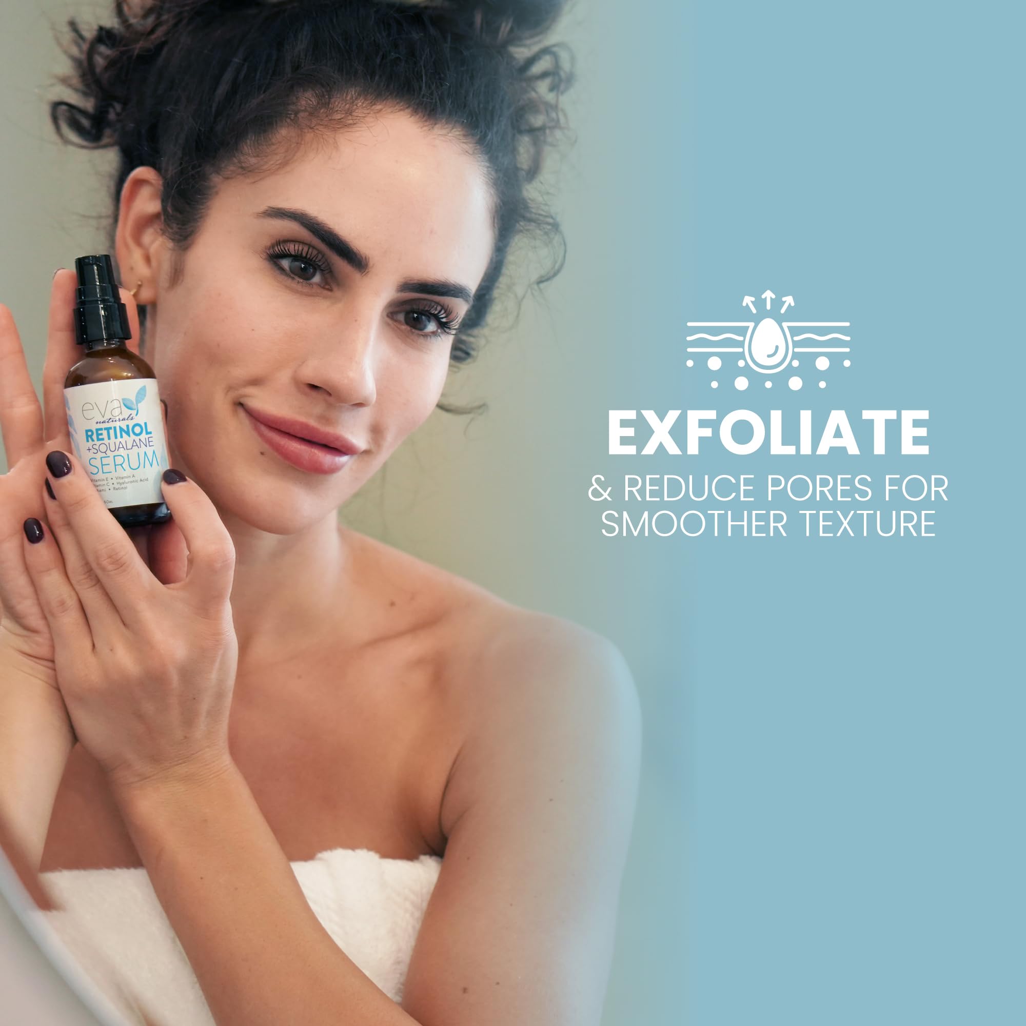 Eva Naturals serum on nightstand represents nightly skincare routine.