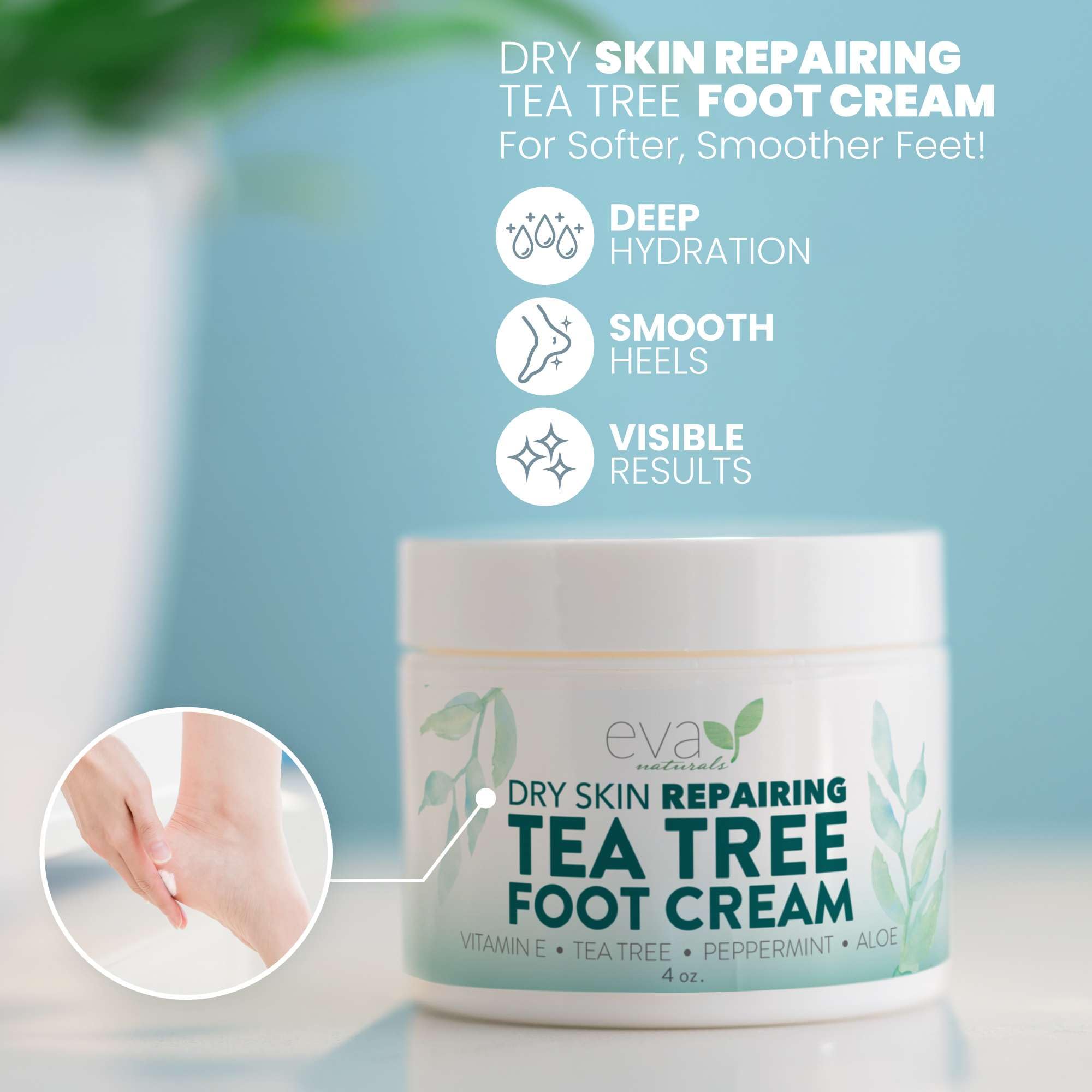Eva Naturals Tea Tree Foot Cream hydrates dry, cracked heels