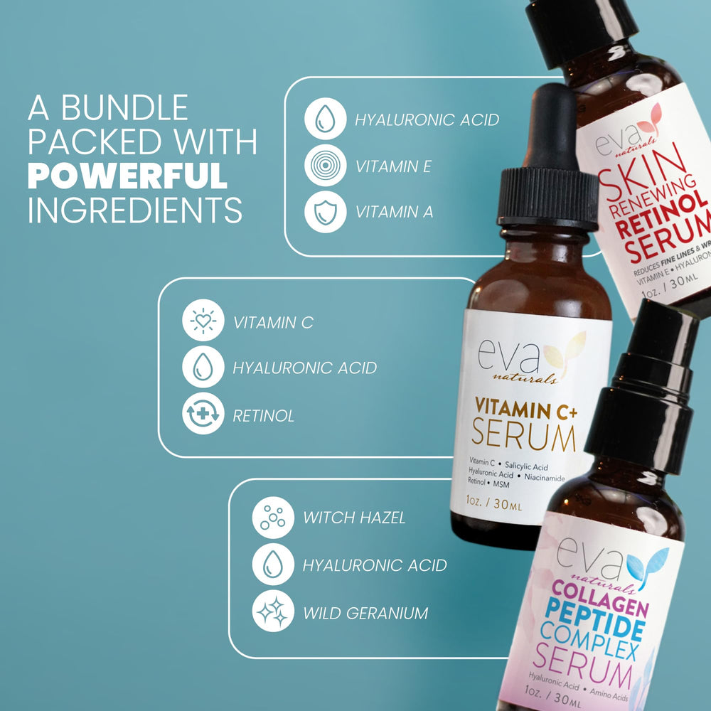 Eva Naturals Trifecta set packaging front showcasing three serums in clean design