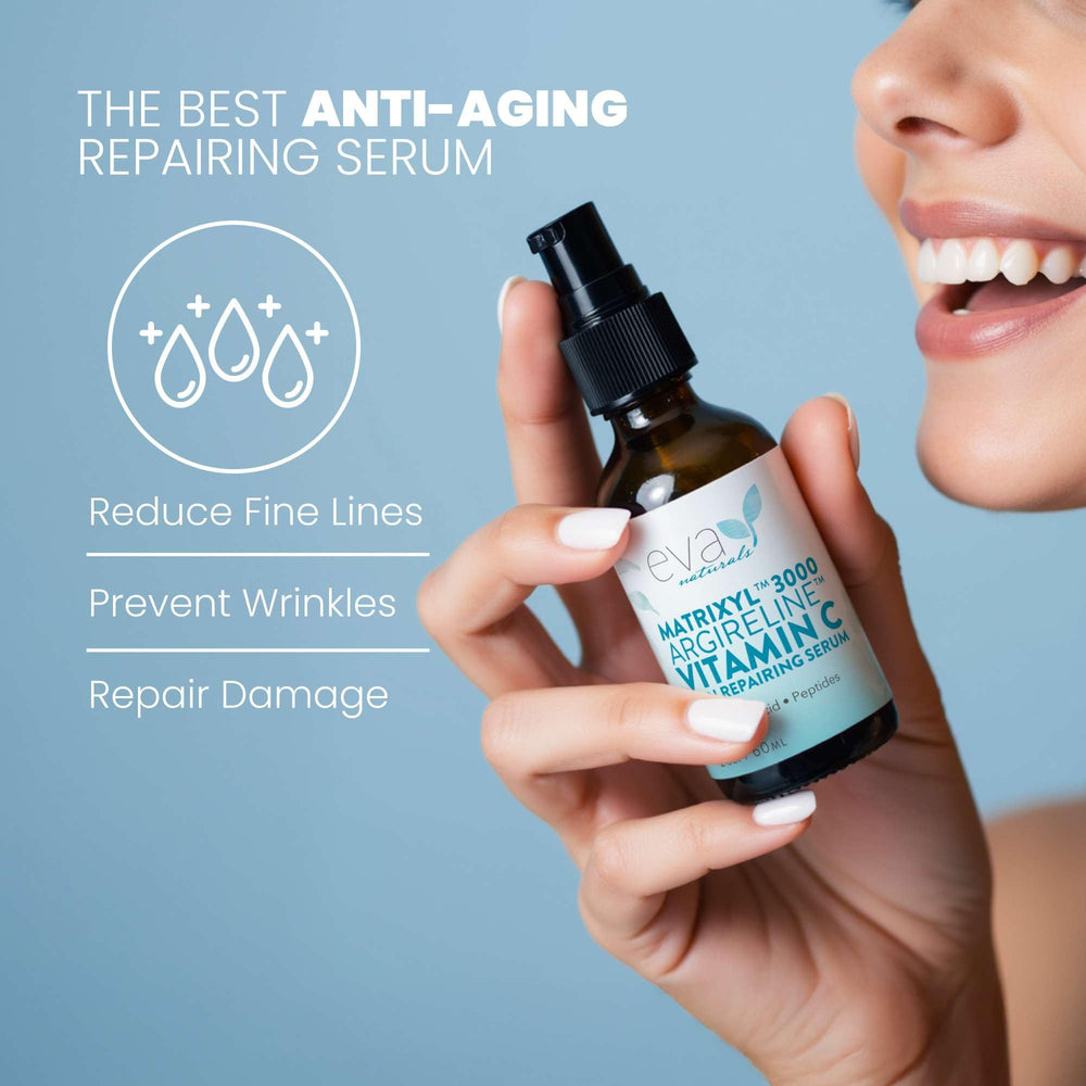 Eva Naturals Vitamin C infused serum illustration highlights even skin tone and brightness potential.