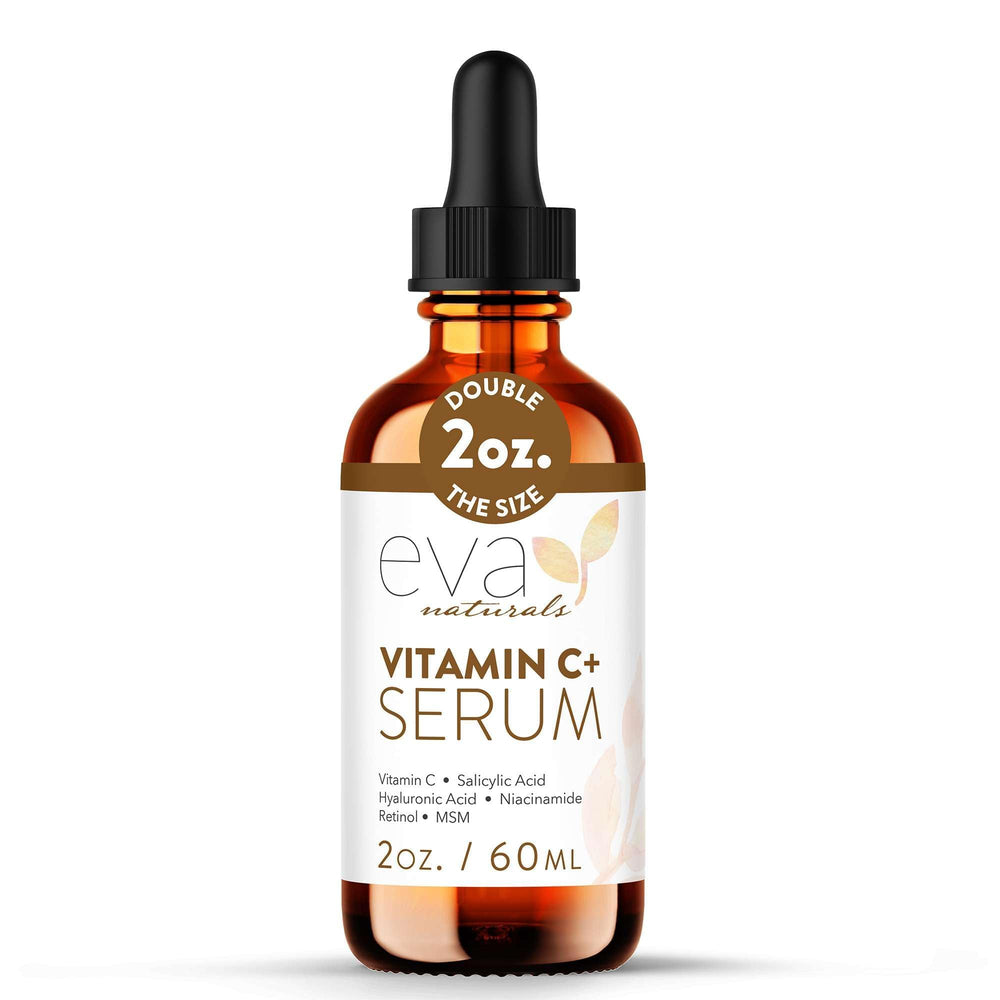 Eva Naturals Vitamin C Serum bottle closeup for clear skin benefits