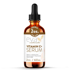Eva Naturals Vitamin C Serum bottle closeup for clear skin benefits