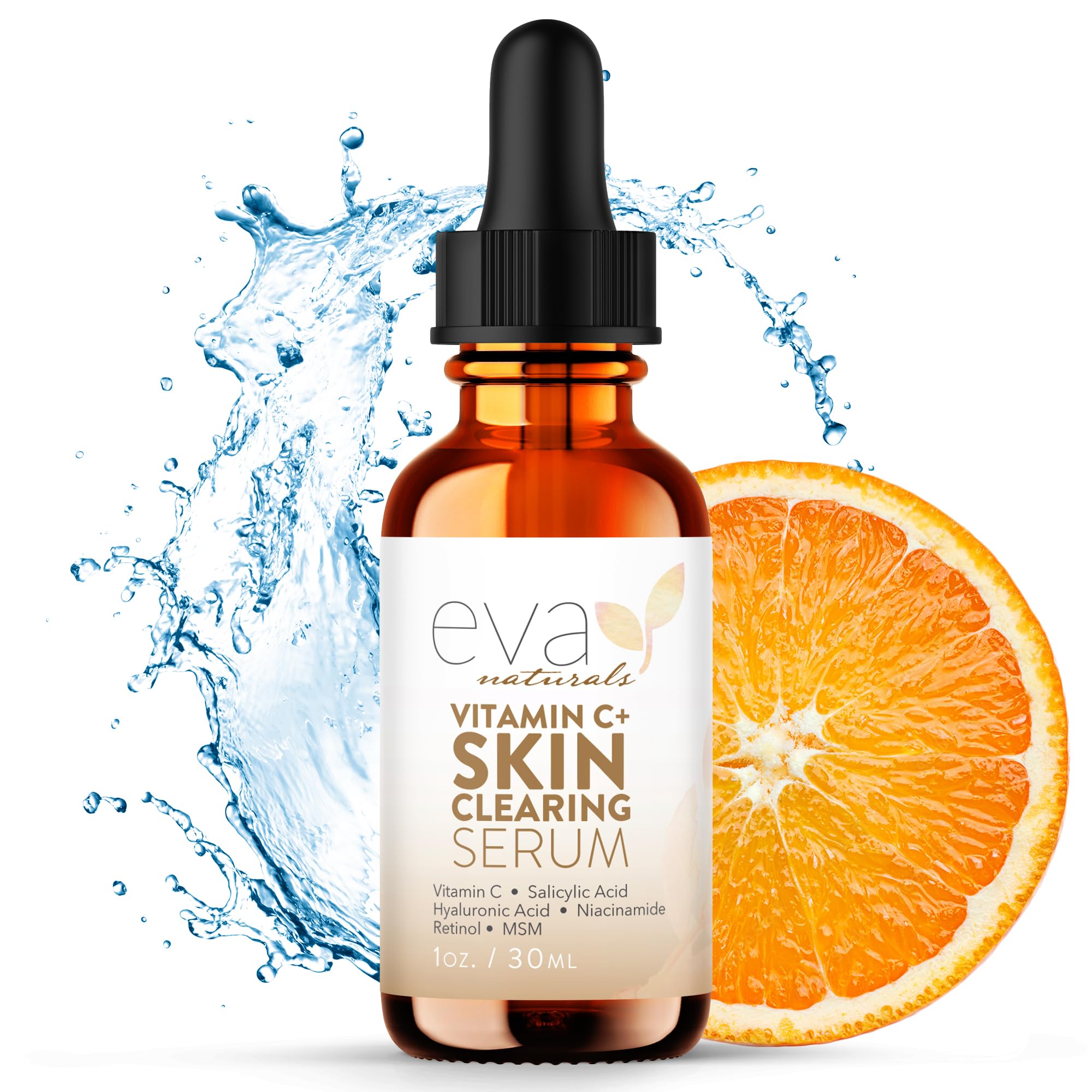 Eva Naturals Vitamin C Serum bottle offers brightening daily treatment.
