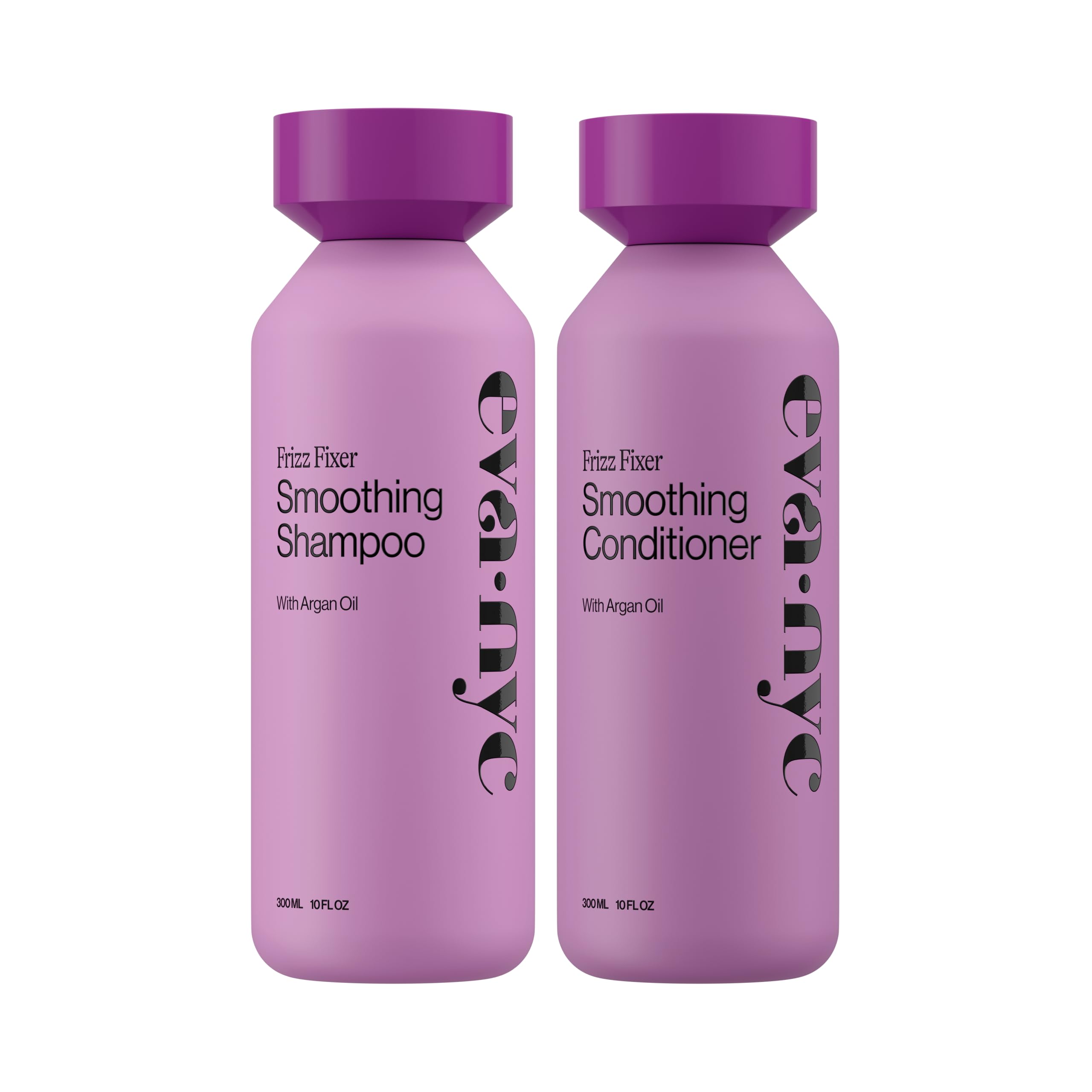 Eva NYC anti-frizz shampoo bottle reduces frizz for sleek, manageable hair.