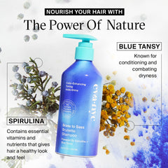 Eva NYC Brass to Sass Brunette Shampoo blue tint close-up highlighting conditioning.